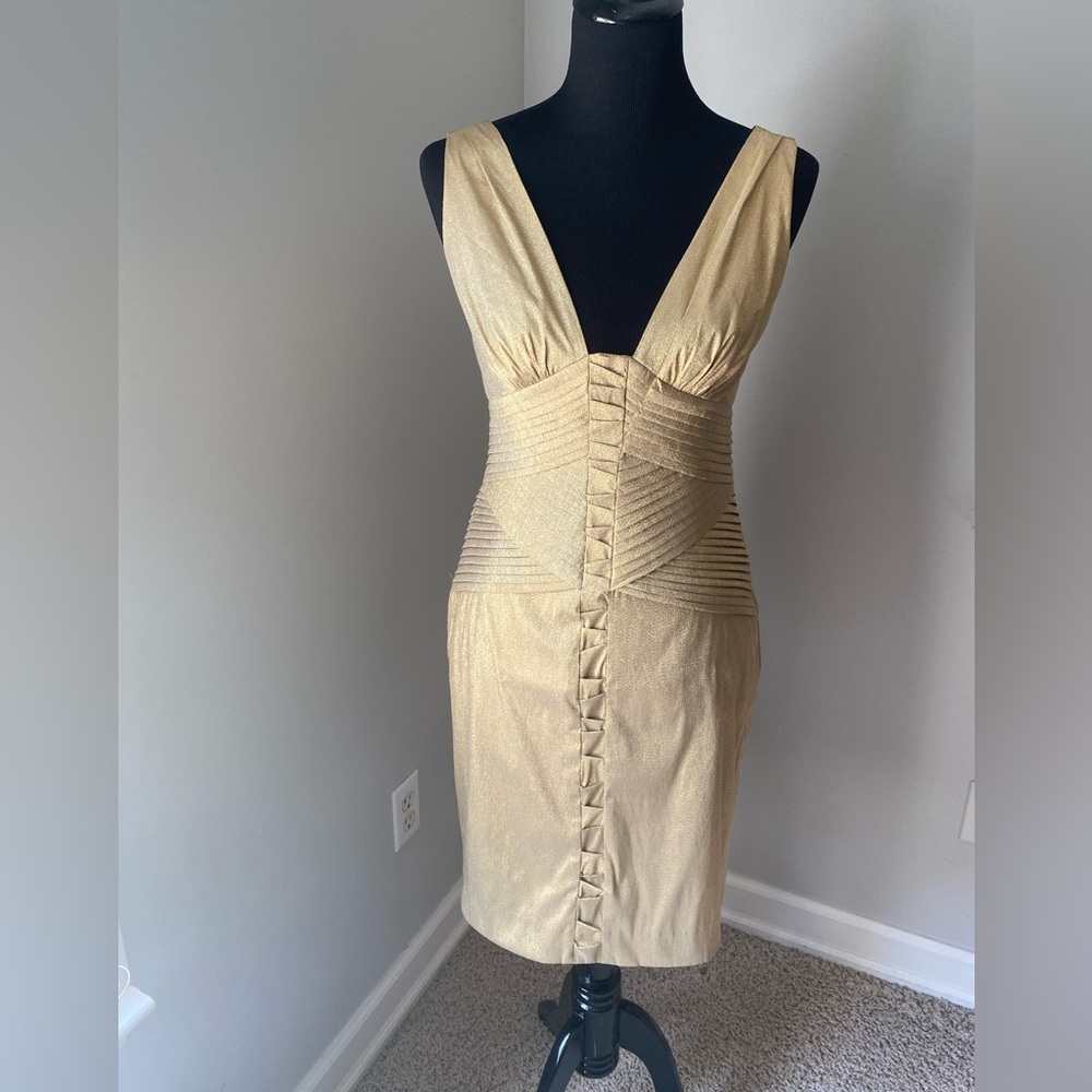 Nicole Miller Gold Ruched Backless Dress